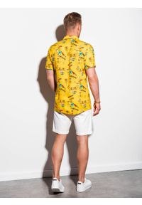 Ombre Clothing - Koszula męska z krótkim rękawem - żółta K560 - S. Kolor: żółty. Materiał: wiskoza. Długość rękawa: krótki rękaw. Długość: krótkie #4
