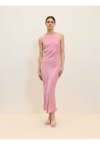 Reserved - Satynowa sukienka maxi z wiskozy - różowy. Kolor: różowy. Materiał: wiskoza, satyna. Długość: maxi