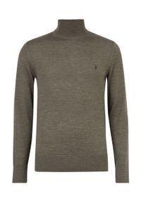AllSaints Sweter wełniany męski kolor beżowy. Okazja: na co dzień. Kolor: zielony. Materiał: wełna. Długość rękawa: długi rękaw. Długość: krótkie. Styl: casual #2