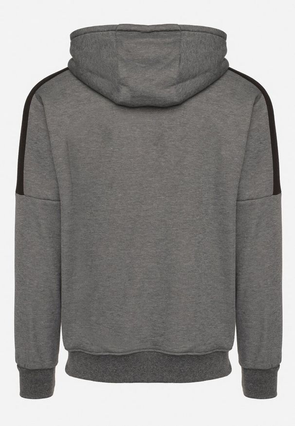 Born2be - Ciemnoszara Bluza Typu Kangurka z Kapturem i Przeszyciem na Rękawach Mevelle. Typ kołnierza: kaptur. Kolor: szary. Styl: elegancki