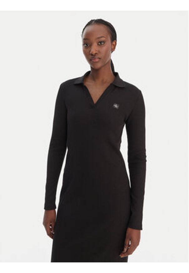 Calvin Klein Jeans Sukienka dzianinowa LV047E202G Czarny Slim Fit. Kolor: czarny. Materiał: bawełna
