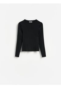 Reserved - Prążkowany longsleeve - czarny. Kolor: czarny. Materiał: prążkowany. Długość rękawa: długi rękaw