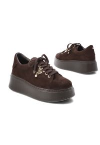 Sneakersy damskie Karino, na wysokiej platformie i skóra welurowa, czekoladowe, 5815-015-P. Okazja: na co dzień. Zapięcie: sznurówki. Kolor: brązowy. Materiał: welur, skóra. Obcas: na platformie. Styl: elegancki, casual, klasyczny #3