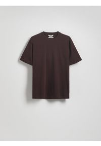 Reserved - Bawełniany t-shirt boxy - ciemnobrązowy. Kolor: brązowy. Materiał: bawełna