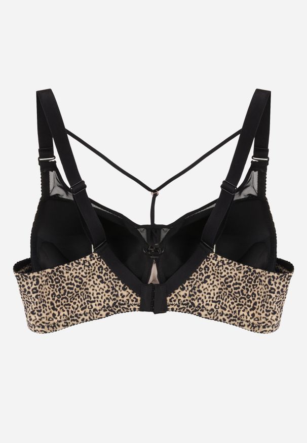 Born2be - Czarno-Beżowy Biustonosz z Ozdobną Siateczką i Paseczkami przy Dekolcie Anesa. Kolor: czarny