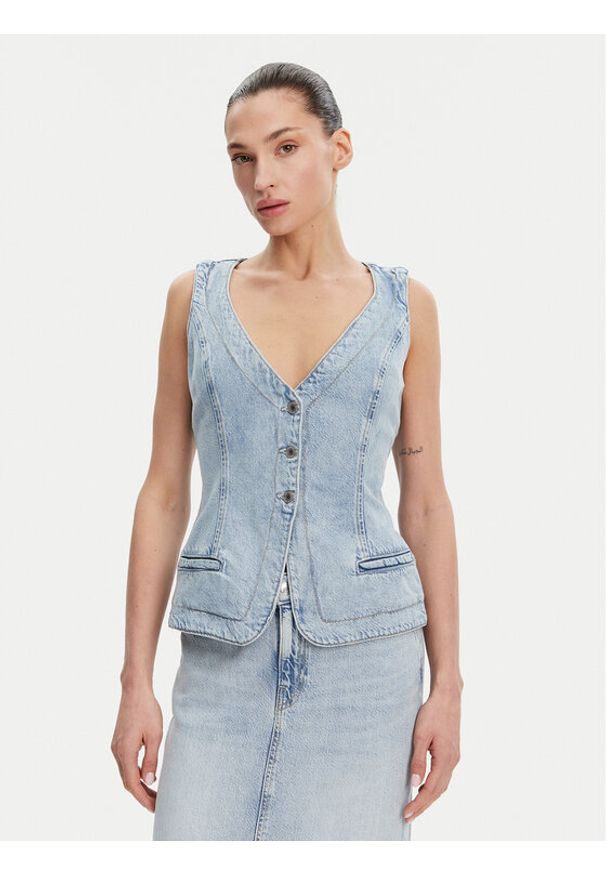 Guess Kamizelka W5GN89 D5B96 Niebieski Regular Fit. Kolor: niebieski. Materiał: jeans, lyocell