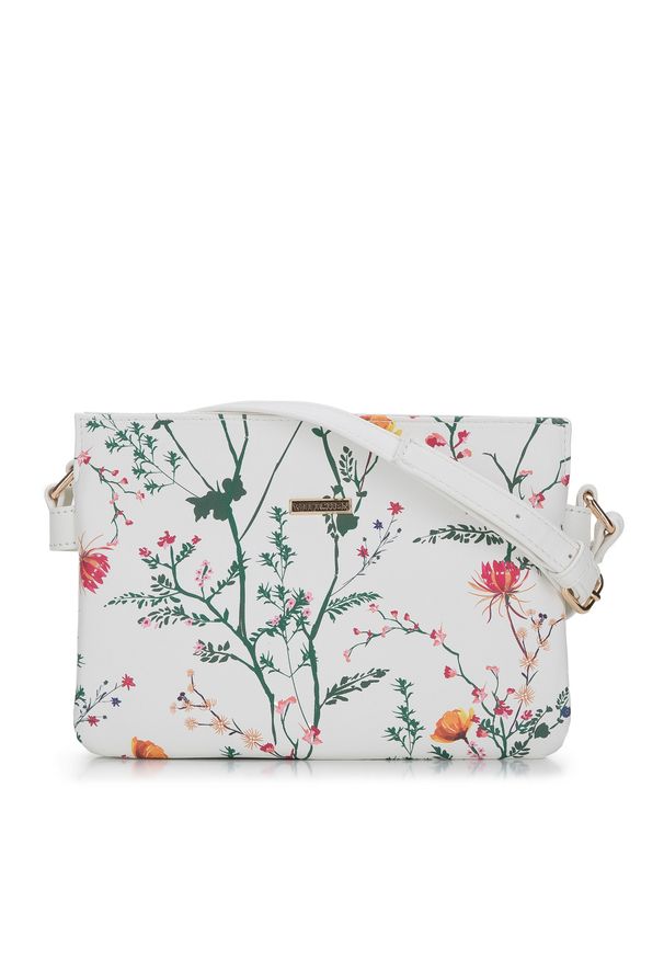 Wittchen - Damska listonoszka z ekoskóry w kwiaty. Kolor: biały. Wzór: kwiaty. Sezon: wiosna. Dodatki: z haftem. Materiał: skórzane. Styl: casual