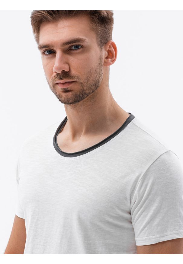Ombre Clothing - T-shirt męski bawełniany S1385 - biały - XXL. Kolor: biały. Materiał: bawełna. Styl: klasyczny