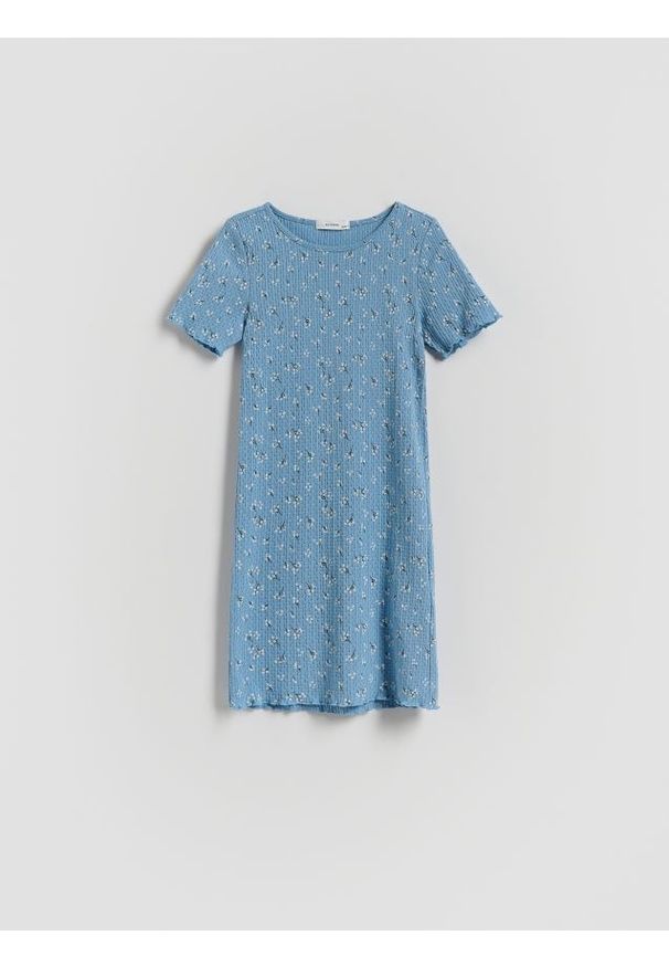 Reserved - Sukienka w kwiaty - jasnoniebieski. Kolor: niebieski. Materiał: bawełna. Wzór: kwiaty