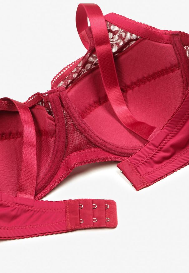 Born2be - Bordowy Biustonosz na Regulowanych Ramiączkach na Haftki Nosofia. Kolor: czerwony. Materiał: jeans, bawełna