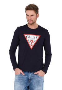 Guess - GUESS Granatowy longslevee Original Logo Tee. Kolor: niebieski #3