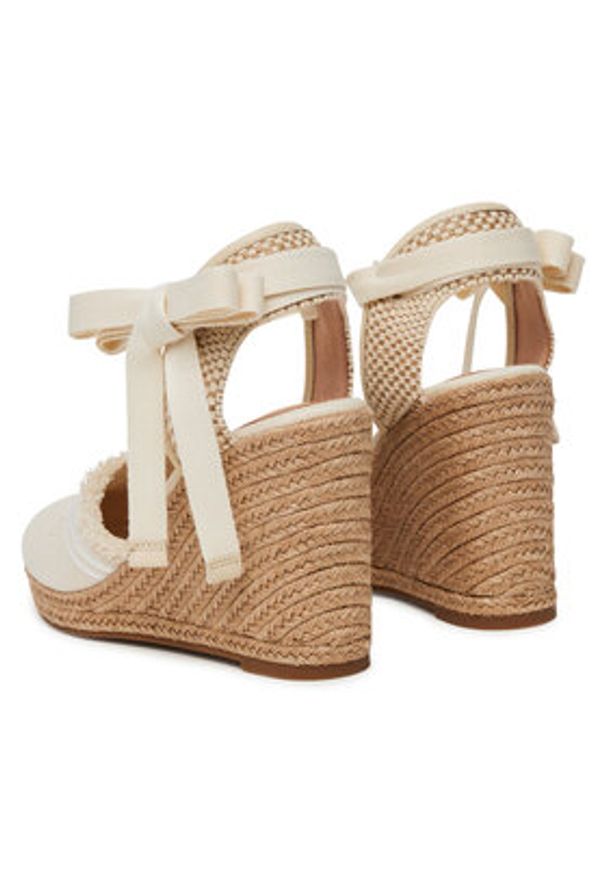 TOMMY HILFIGER - Tommy Hilfiger Espadryle Fringe Canvas High Wedge FW0FW08878 Écru. Kolor: kremowy. Materiał: materiał