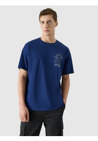 4f - Koszulka kibica uniseks - granatowa. Kolor: niebieski. Materiał: jersey, bawełna, dzianina. Wzór: gładki, nadruk