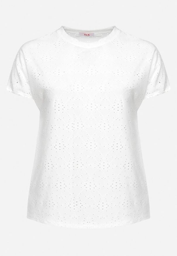 Born2be - Biały T-shirt Koszulka z Krótkim Rękawem z Ażurowej Tkaniny Nispia. Okazja: na co dzień. Kolekcja: plus size. Kolor: biały. Materiał: tkanina. Długość rękawa: krótki rękaw. Długość: krótkie. Wzór: ażurowy. Styl: elegancki, casual