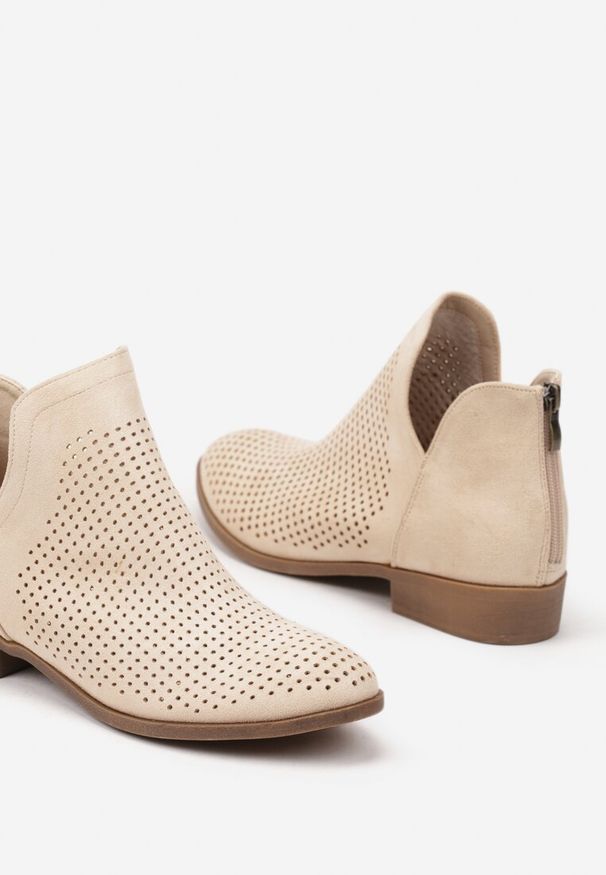Born2be - Beżowe Płaskie Botki Vices z Wycięciem Felilia. Okazja: na co dzień. Kolor: beżowy. Materiał: jeans. Obcas: na obcasie. Styl: elegancki, casual