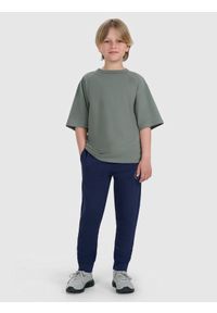 4f - 4F T-shirt oversize gładki chłopięcy - khaki 164 (13-14 lat). Okazja: na co dzień. Kolor: szary. Materiał: jersey, bawełna, materiał. Długość rękawa: krótki rękaw. Długość: krótkie. Wzór: gładki. Sezon: lato. Styl: sportowy, klasyczny, casual