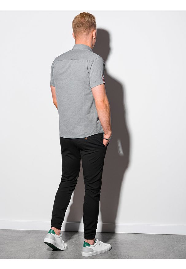 Szara koszula Ombre Clothing krótka, z krótkim rękawem, button down