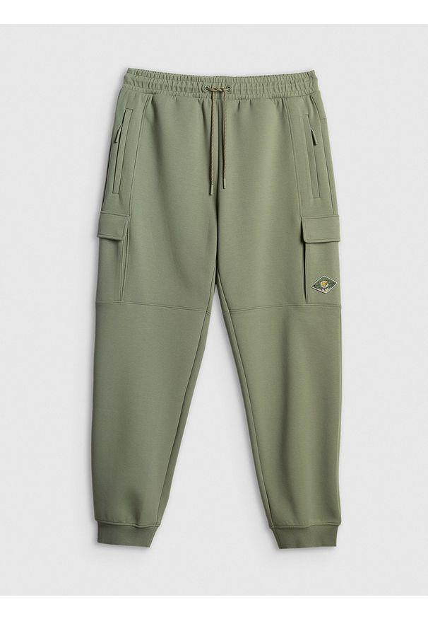 4f - 4F Spodnie dresowe cargo męskie - khaki XXL. Kolor: oliwkowy, brązowy, wielokolorowy. Materiał: dresówka