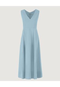 Marella - MARELLA - Błękitna sukienka midi. Kolekcja: dla wysokich. Kolor: niebieski. Materiał: bawełna, tkanina. Wzór: gładki, ażurowy. Typ sukienki: proste, rozkloszowane. Styl: wizytowy, elegancki. Długość: midi #4
