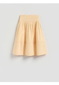 Reserved - Bawełniana spódnica midi - żółty. Kolor: żółty. Materiał: bawełna