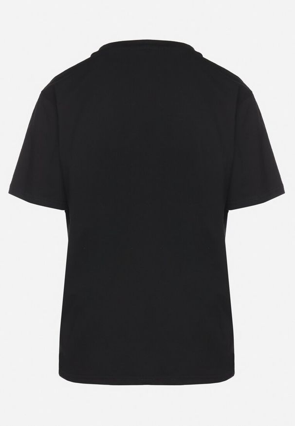 Born2be - Czarny T-shirt z Bawełny o Kroju Oversize z Haftem i Cekinami Uliowena. Okazja: na co dzień, na spacer. Kolor: czarny. Materiał: bawełna. Wzór: haft. Sezon: lato. Styl: casual