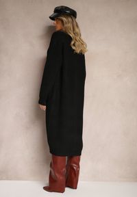 Renee - Czarny Nierozpinany Casualowy Kardigan o Długim Kroju Ozdobiony Ściągaczami Arfilia. Okazja: na co dzień. Kolor: czarny. Materiał: jeans. Długość: długie. Wzór: aplikacja. Styl: casual