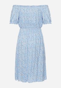 Born2be - Niebieska Sukienka Midi z Wiskozy Hiszpanka w Kwiatowy Print Oserafia. Typ kołnierza: dekolt hiszpanka. Kolor: niebieski. Materiał: wiskoza. Wzór: nadruk, kwiaty. Styl: boho. Długość: midi #4