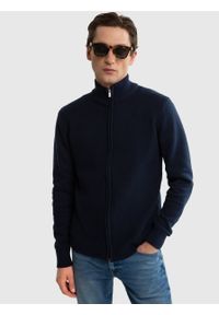 Big-Star - Sweter męski o ryżowym splocie rozpinany granatowy Zirelian 403. Kolor: niebieski. Materiał: bawełna. Wzór: ze splotem #1