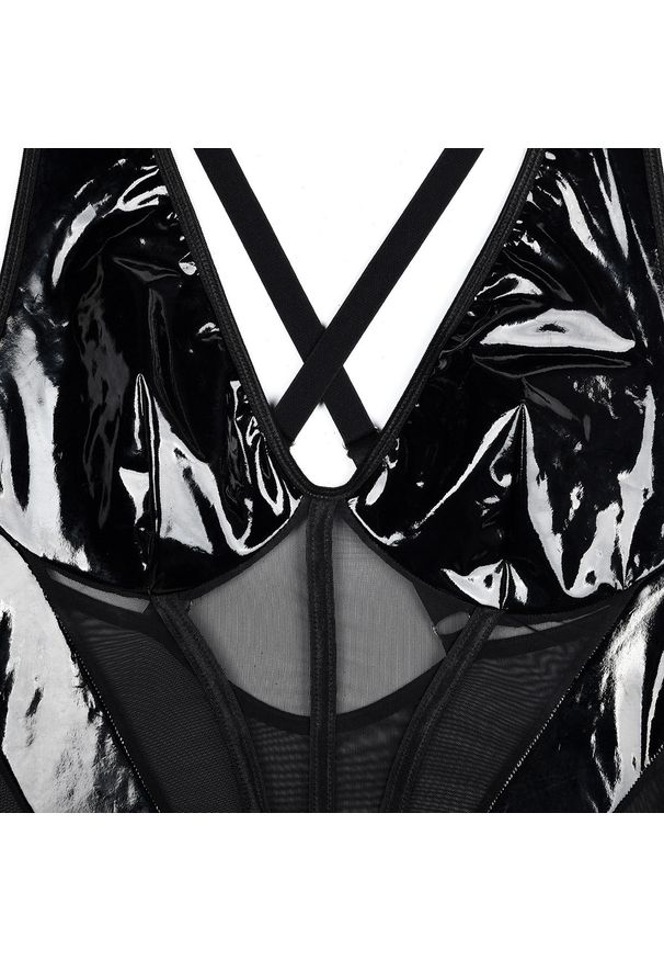 Intica - Body z transparentnymi pasami elegancki fason na wieczór Seiko. Kolor: czarny. Materiał: skóra, materiał