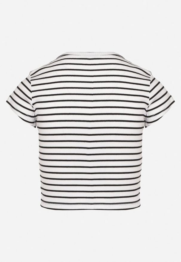 Born2be - Biało-Czarny Bawełniany T-shirt Koszulka z Krótkim Rękawem i Wycięciem przy Dekolcie Zolianara. Kolor: biały. Materiał: bawełna. Długość rękawa: krótki rękaw. Długość: krótkie. Sezon: lato