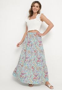 Born2be - Zielona Rozkloszowana Spódnica z Wysokim Stanem ze Wzorem Paisley Nevrisa. Okazja: na co dzień. Stan: podwyższony. Kolor: zielony. Wzór: paisley. Styl: klasyczny, casual, elegancki #7