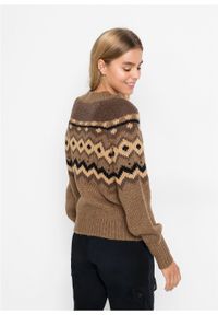 Sweter bonprix wielbłądzia wełna - wzorzysty. Kolor: brązowy. Materiał: materiał, poliester, akryl #4