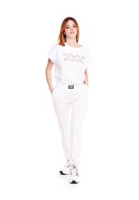 LEONE 1947 APPAREL - Damskie joggery w kolorze złotym i srebrnym. Kolor: biały. Materiał: tkanina. Sport: fitness