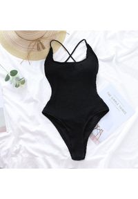 Intica - Strój jednoczęściowy prążkowany na plażę Hsiu. Kolor: czarny. Materiał: prążkowany