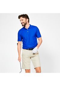 INESIS - Koszulka polo do golfa z krótkim rękawem męska Inesis WW500. Typ kołnierza: golf, polo. Kolor: niebieski. Materiał: poliester, materiał. Długość rękawa: krótki rękaw. Długość: krótkie. Wzór: ze splotem