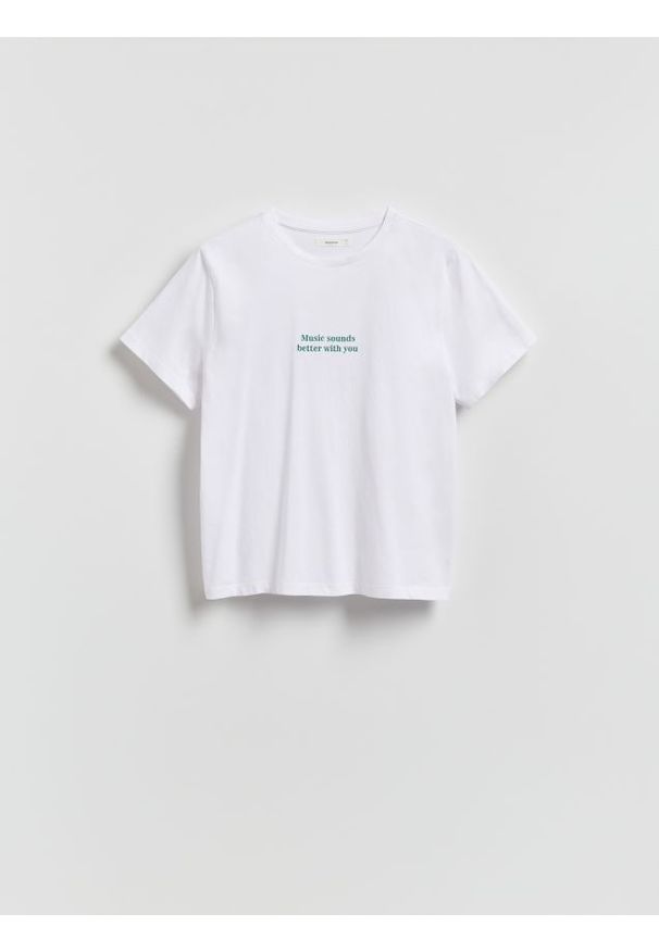 Reserved - T-shirt z napisem - biały. Kolor: biały. Materiał: bawełna. Wzór: napisy