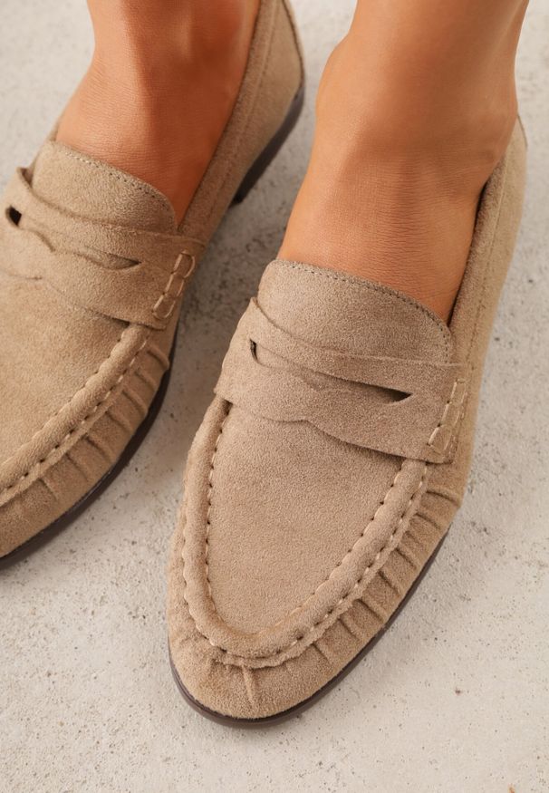 Born2be - Beżowe Marszczone Mokasyny VICES z Wkładką ze Skóry Naturalnej Nerihaneh. Okazja: na co dzień. Kolor: beżowy. Materiał: skóra. Obcas: na płaskiej podeszwie. Styl: casual, klasyczny, elegancki