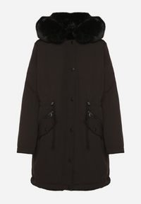 Born2be - Czarna Dwustronna Kurtka Parka Futerko z Kapturem Alorrise. Okazja: na co dzień. Typ kołnierza: kaptur. Kolor: czarny. Materiał: futro. Wzór: gładki. Styl: casual, elegancki #2