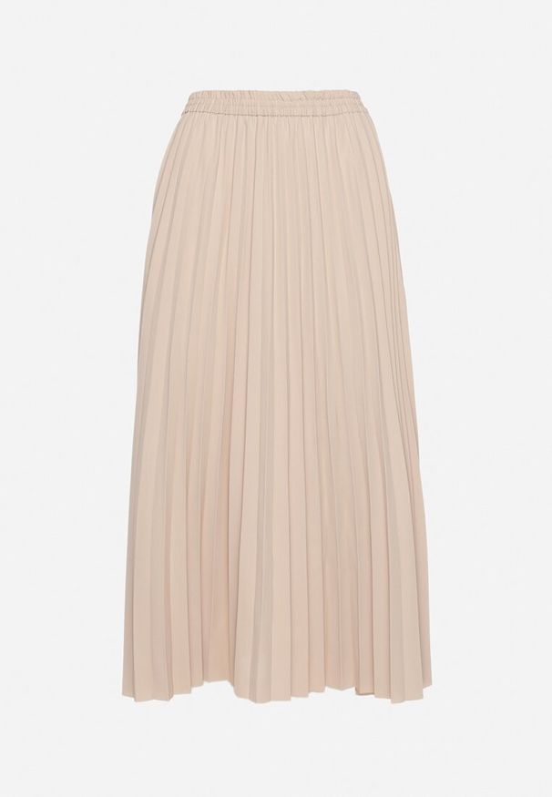 Born2be - Beżowa Plisowana Spódnica z Wysokim Stanem i Gumką w Pasie Avetra. Okazja: na co dzień. Stan: podwyższony. Kolor: beżowy. Materiał: jedwab. Styl: casual, elegancki