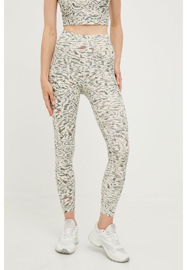 Only Play legginsy treningowe damskie kolor beżowy wzorzyste. Kolor: beżowy. Materiał: skóra, materiał