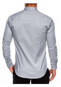 Ombre Clothing - Koszula męska z długim rękawem SLIM FIT - szara - Rozmiar: S. Typ kołnierza: kołnierzyk klasyczny. Kolor: szary. Materiał: tkanina, elastan, bawełna. Długość rękawa: długi rękaw. Długość: długie. Wzór: gładki. Styl: klasyczny, elegancki #4