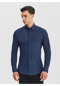 Pako Lorente - PAKO LORENTE – Granatowa dzianinowa koszula w jodełkę. Typ kołnierza: kołnierzyk klasyczny. Kolor: niebieski. Materiał: dzianina. Długość rękawa: długi rękaw. Długość: długie. Wzór: jodełka. Styl: klasyczny #2