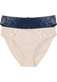 bonprix - Figi z delikatną koronką (2 pary). Kolor: niebieski. Materiał: materiał, koronka. Wzór: aplikacja, kwiaty, koronka #1