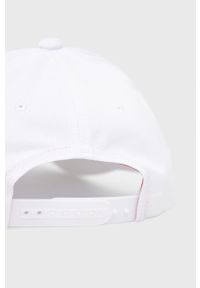 Hugo - HUGO czapka bawełniana kolor biały z nadrukiem. Kolor: biały. Materiał: bawełna. Wzór: nadruk