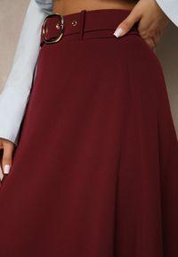 Renee - Bordowa Spódnica o Rozkloszowanym Kroju Melobia. Okazja: na co dzień. Kolor: czerwony. Wzór: aplikacja, gładki. Styl: elegancki, casual