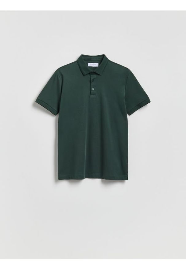 Reserved - Bawełniana koszulka polo slim - ciemnozielony. Typ kołnierza: polo. Kolor: zielony. Materiał: bawełna