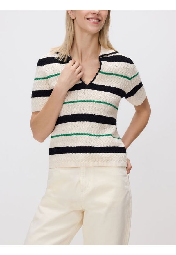 Reserved - Sweter polo - wielobarwny. Typ kołnierza: polo. Materiał: dzianina