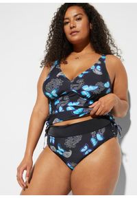 bonprix - Top tankini z wiązanymi troczkami. Kolor: czarny. Materiał: poliamid. Wzór: nadruk #2