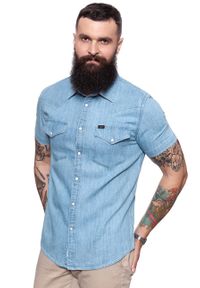 Lee - KOSZULA MĘSKA KRÓTKI RĘKAW LEE WESTERN SHIRT BLUE BOOK L640MYCI. Okazja: na co dzień. Materiał: jeans. Długość rękawa: krótki rękaw. Długość: krótkie. Styl: casual #3