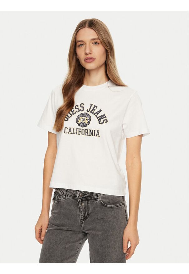 Guess Jeans T-Shirt W5RI43 K8HM0 Biały Regular Fit. Kolor: biały. Materiał: bawełna